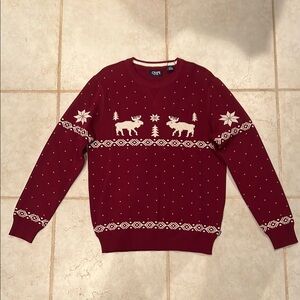 Chaps Red Crewneck Sweater with Nordic Pattern
